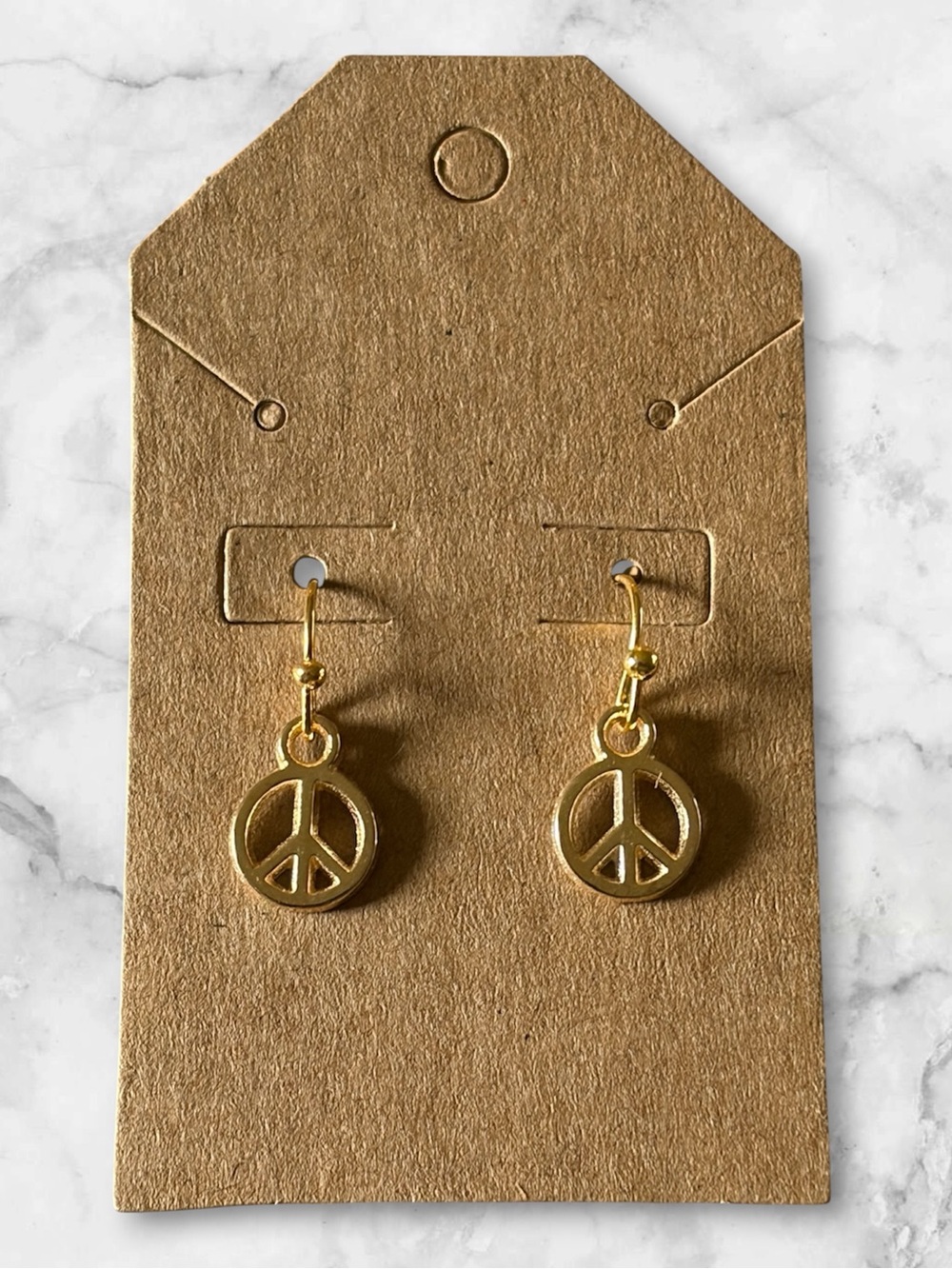Gold Peace Sign Dangle Earrings